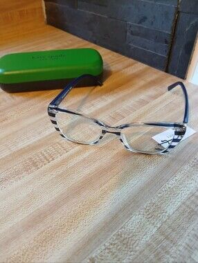 NIB kate spade Clear and Navy Stripe Cat-Eye Glasses